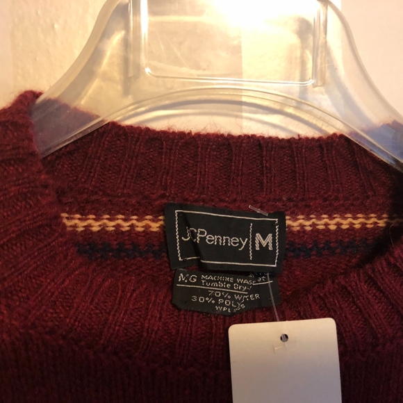 JC Penney Men’s Stripe Wool Crewneck Sweater NWT Maroon Size M - Picture 4 of 5